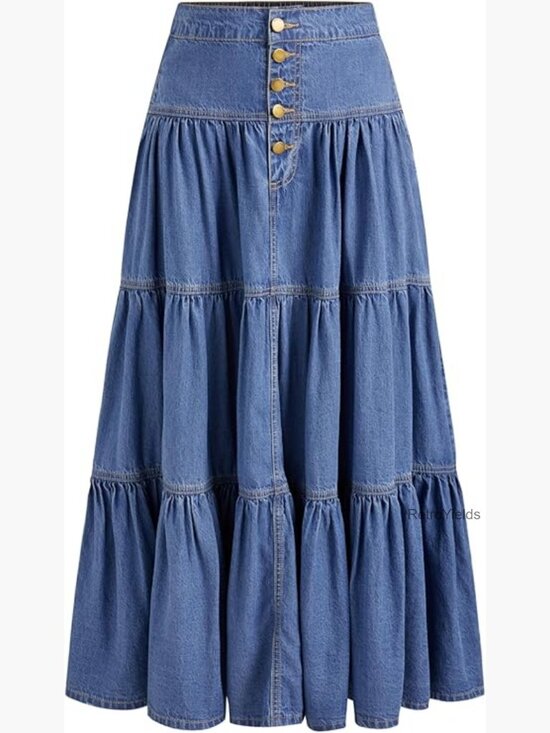 Dresses & Skirts - High Waisted Denim Maxi Skirt with Pockets
